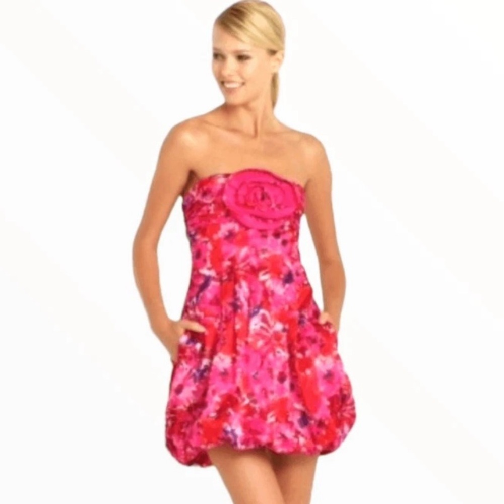 BCBG‎ Begonia Pink Floral Bubble Bottom Mini Dress Y2K 90’s Semi Formal